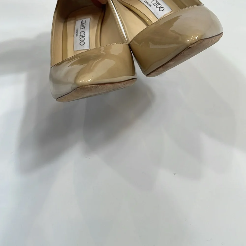 Jimmy Choo Stiletto Heels Nude Patent Leather 39.5 Made In Italy EUC